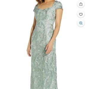 Adrianna Papell Square Neck Cap Sleve Cutout Back Slit Back Formal Dress 8